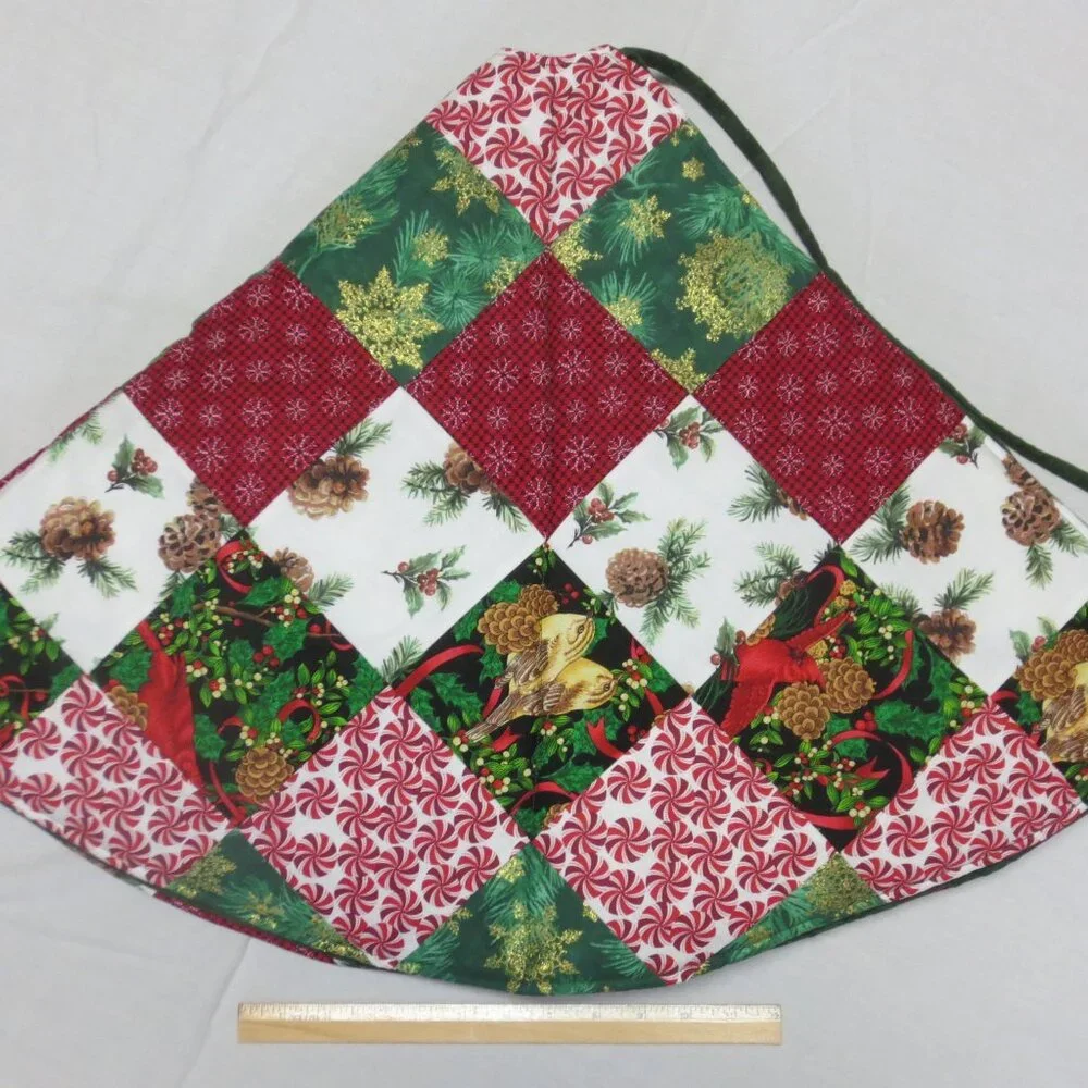 Handmade Quilted Patchwork Christmas Tree Skirt 44” Vintage Country Decor